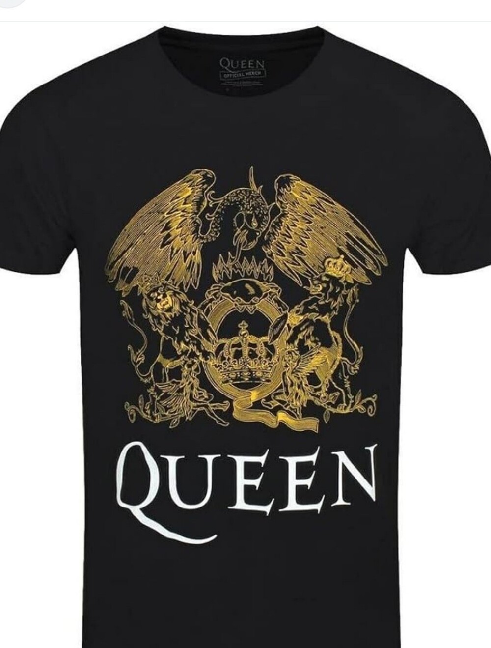 Queen Black T-Shirt with Gold Crest Graphic Sz Xl